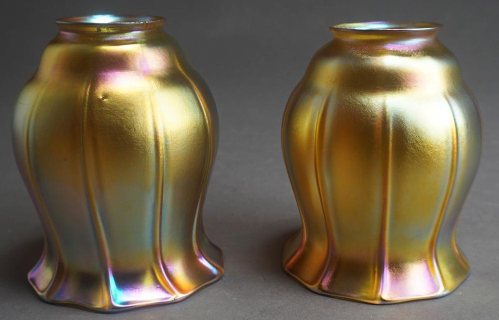 PAIR QUEZEL IRIDESCENT ART GLASS