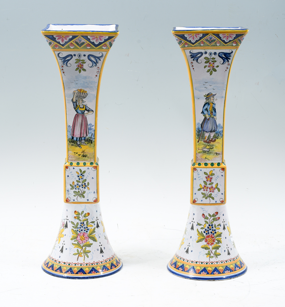PAIR QUIMPER BEAKER FORM VASES: