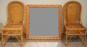 PAIR RATTAN SIDE CHAIRS AND FA