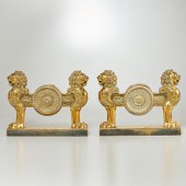 PAIR REGENCY BRASS DOUBLE LION