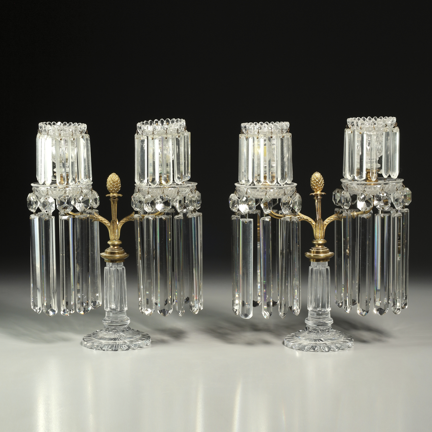 PAIR REGENCY BRONZE AND CRYSTAL