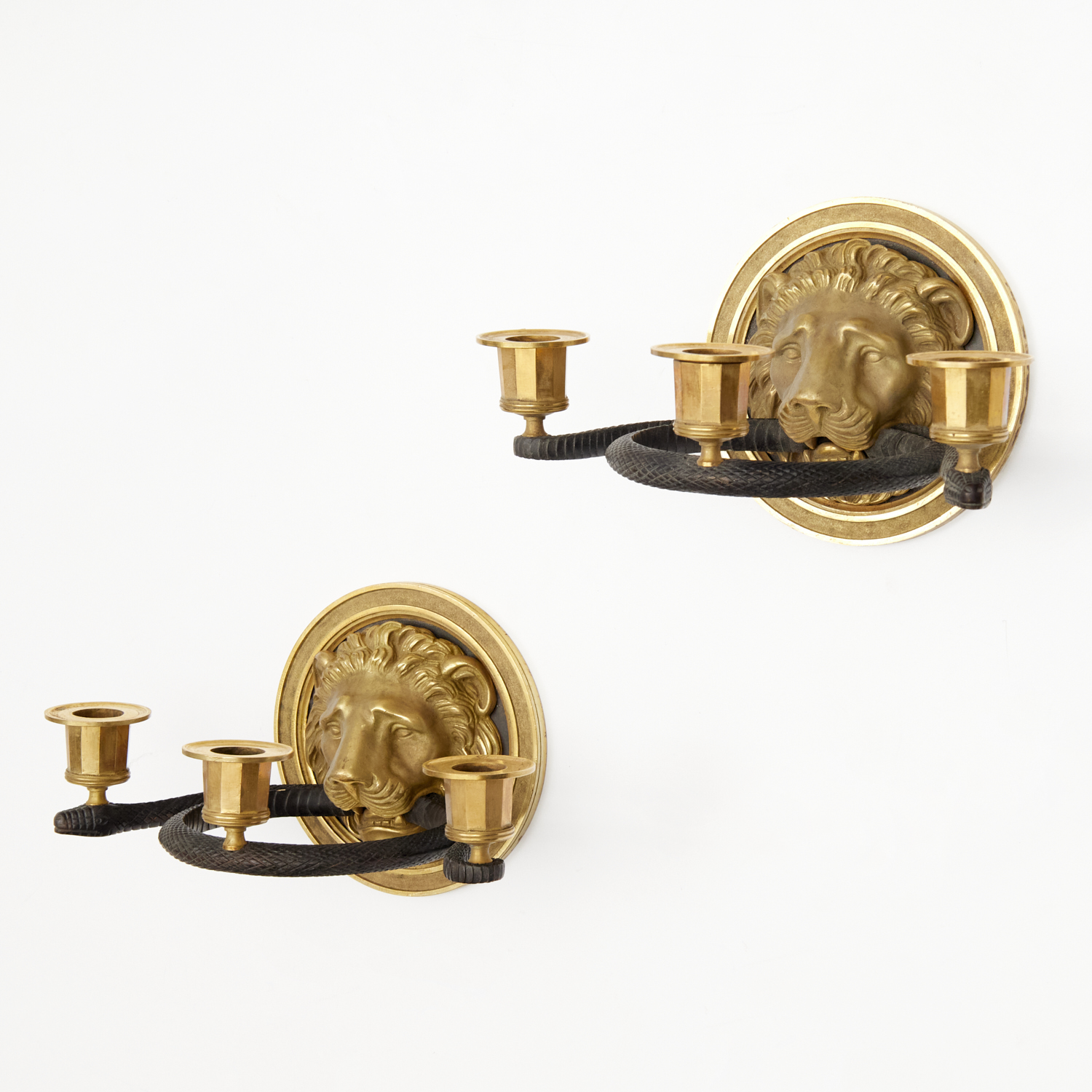 PAIR REGENCY GILT, PATINATED BRONZE
