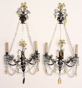 PAIR REGENCY STYLE BRASS CRYST