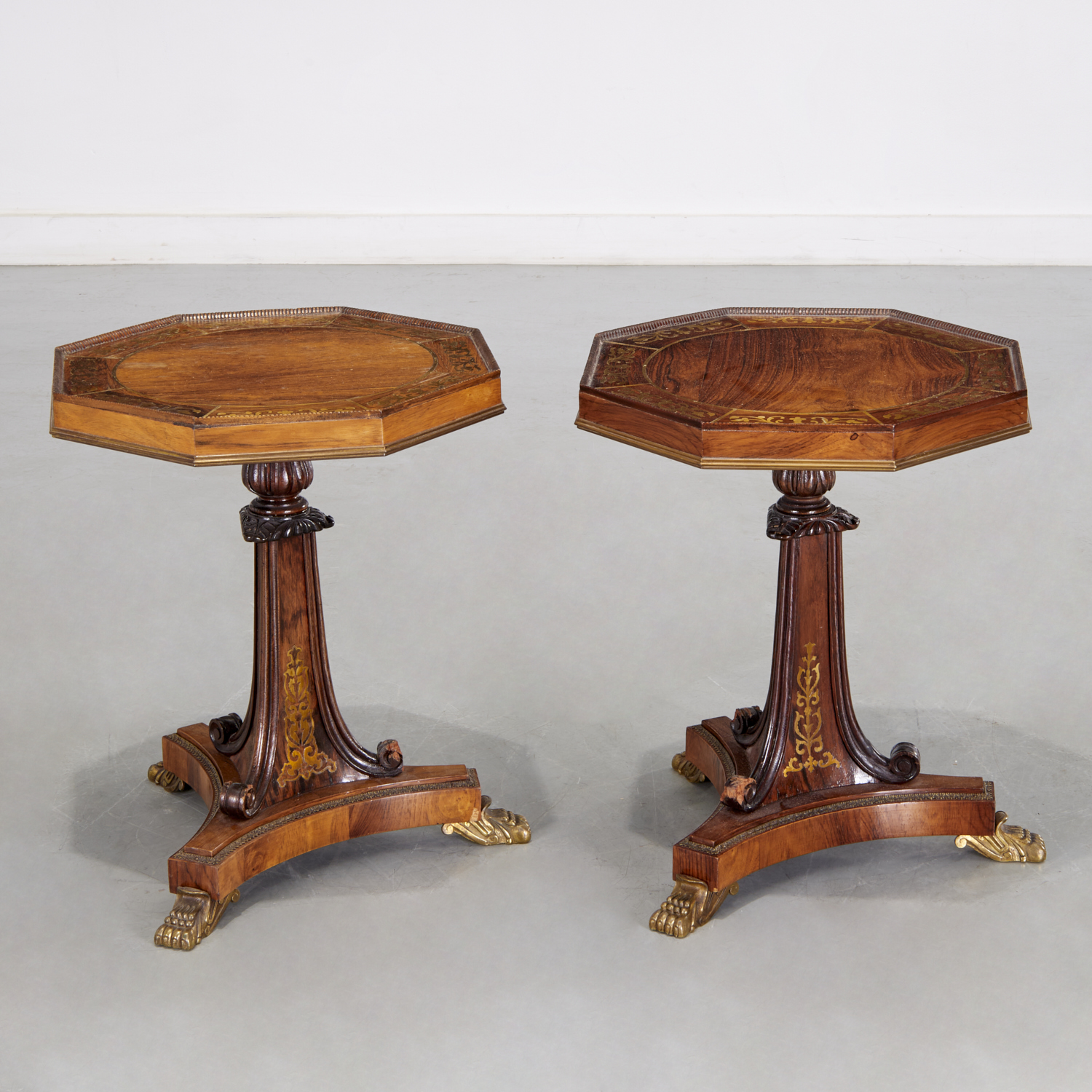 PAIR REGENCY STYLE BRASS INLAID
