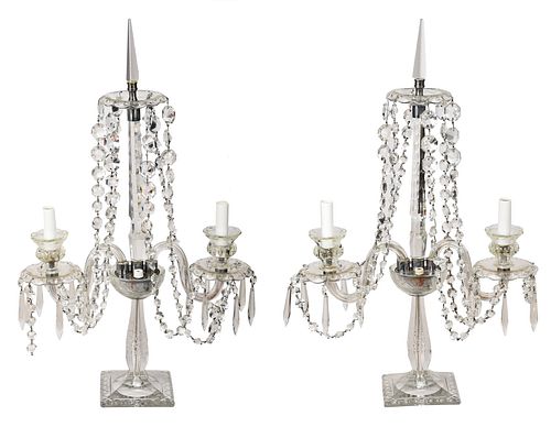 PAIR REGENCY STYLE CUT GLASS