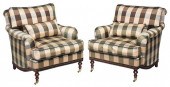 PAIR REGENCY STYLE PLAID UPHOL