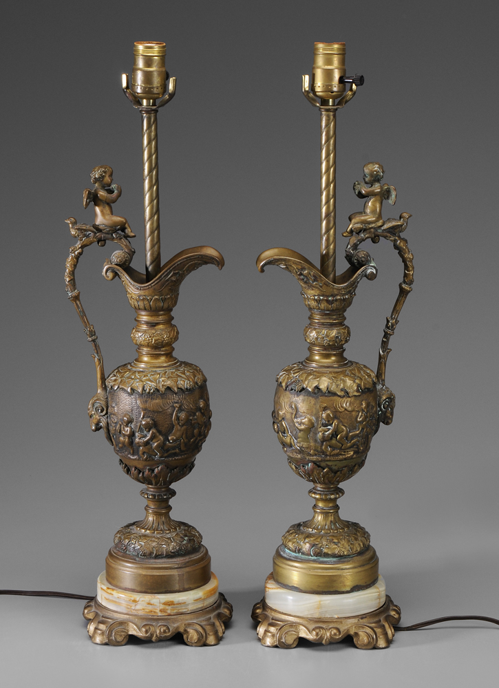 Pair Rennaissance Style Brass Ewers