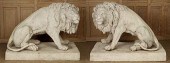PAIR RESIN SEATED LION GARDEN