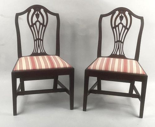 PAIR RI HEPPLEWHITE CARVED MAHOGANY