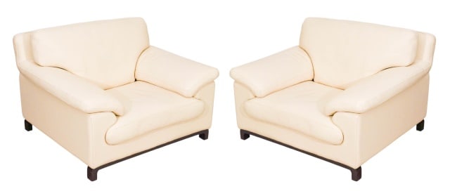 PAIR ROCHE BOBOIS CREAM LEATHER