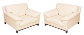 PAIR ROCHE BOBOIS CREAM LEATHE