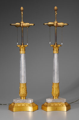 Pair rock crystal lamp bas