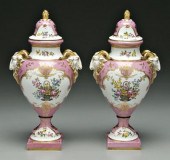 Pair Rockingham porcelain urns