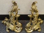 PAIR ROCOCO STYLE BRASS CHENET