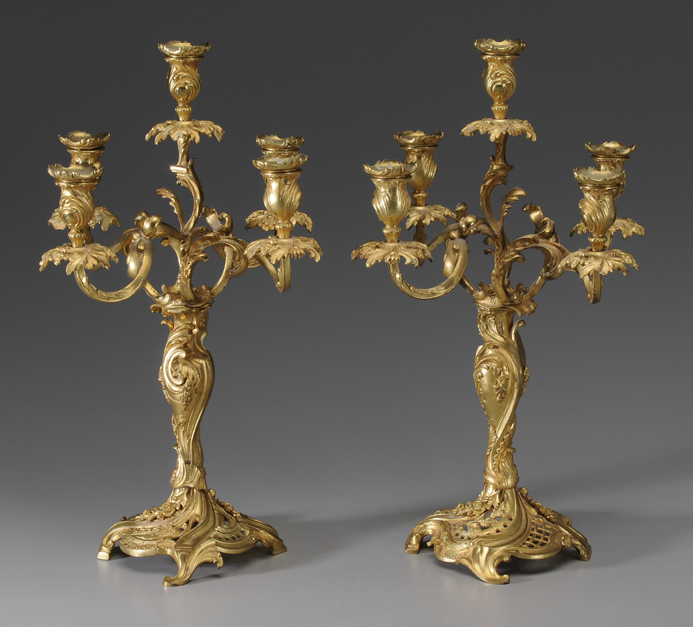 Pair Rococo Style Gilt Bronze