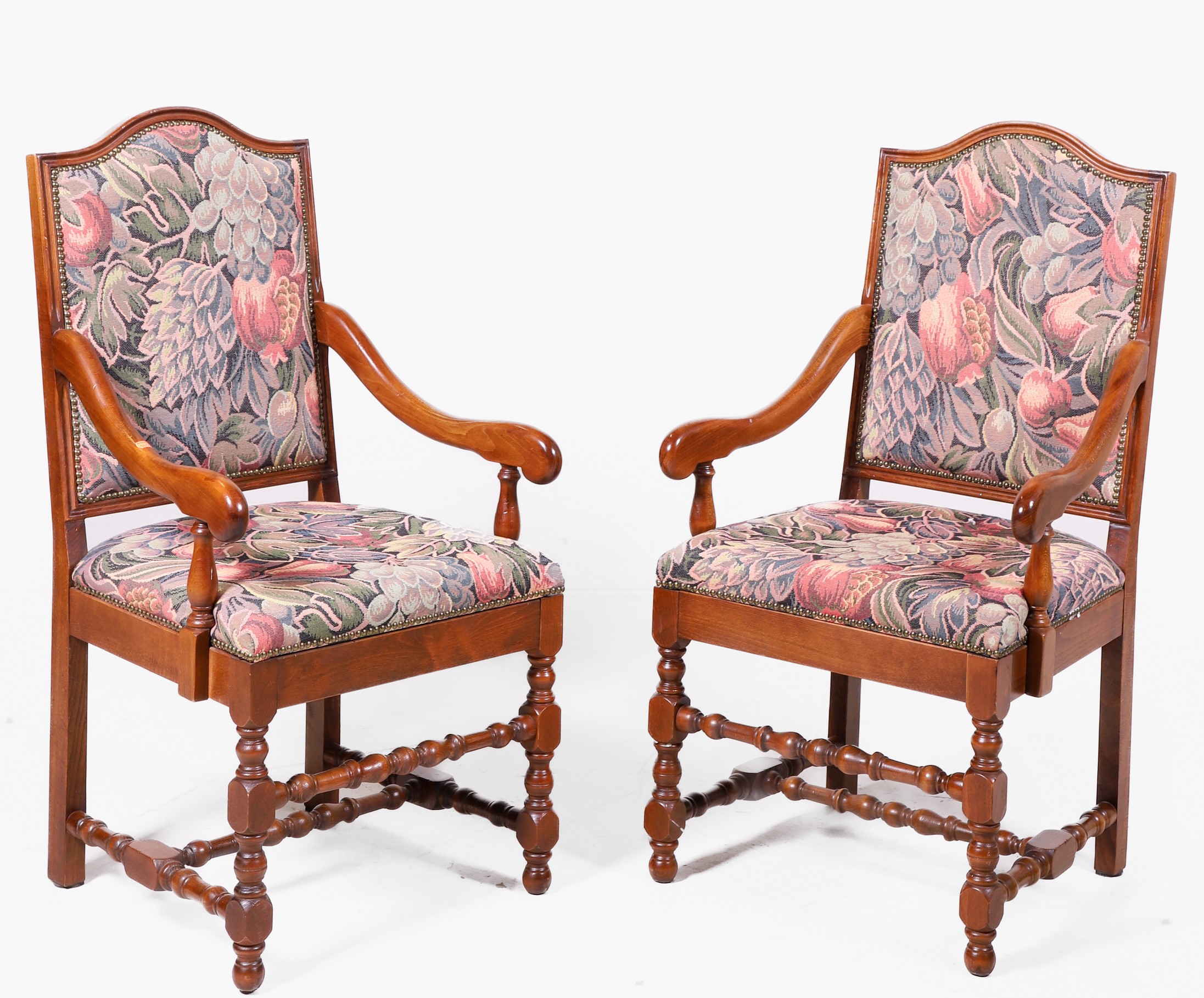 Pair Rococo style open armchairs,