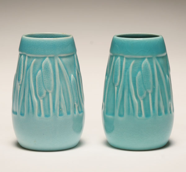 Pair Rookwood Cattail art pottery