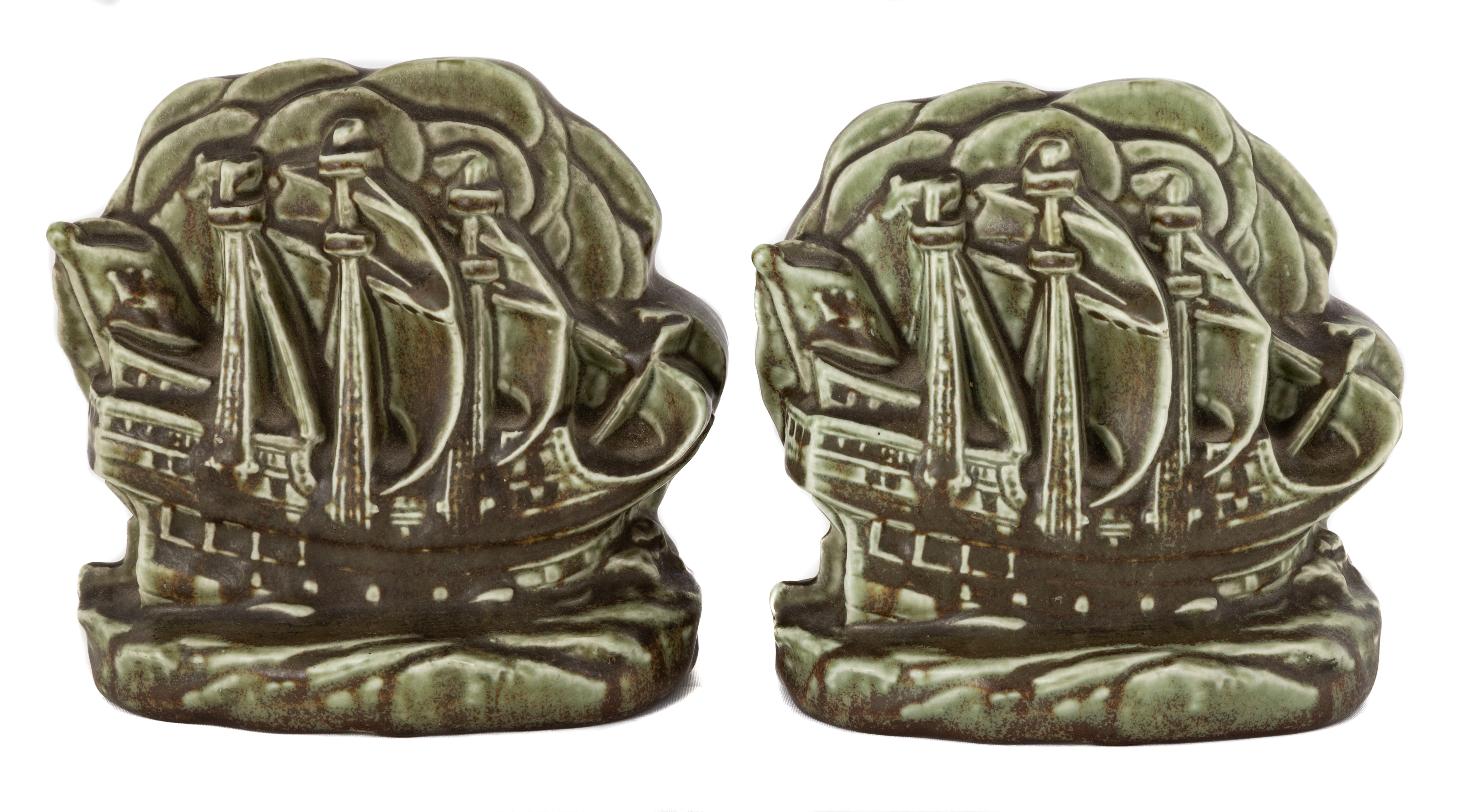 PAIR ROOKWOOD SAILING SHIP BOOKENDS