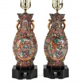 PAIR ROSE MANDARIN VASES MOUNT