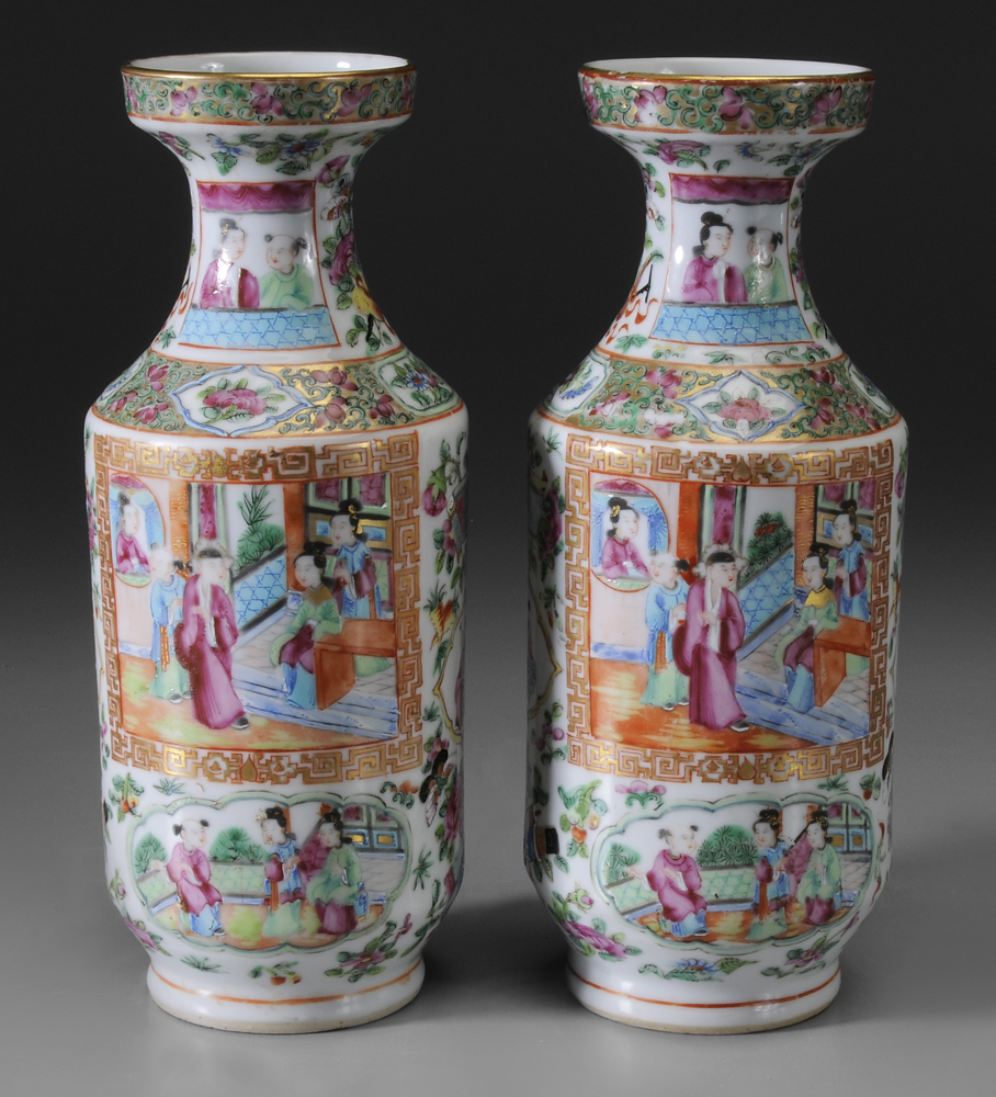 Pair Rose Medallion Porcelain Vases