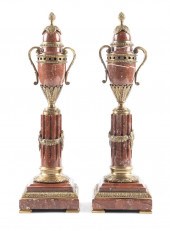 PAIR ROUGE MARBLE AND BRONZE C