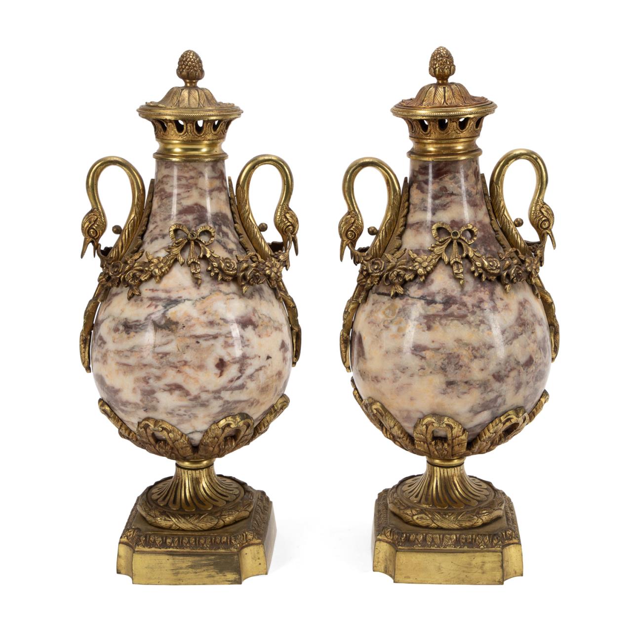 PAIR ROUGE MARBLE & BRASS