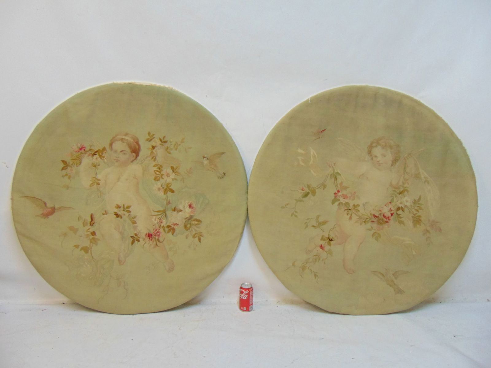 PAIR ROUND ANTIQUE AUBUSSON