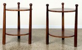 PAIR ROUND OAK END TABLES MANN