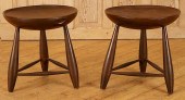PAIR ROUND WOOD END TABLES MAN