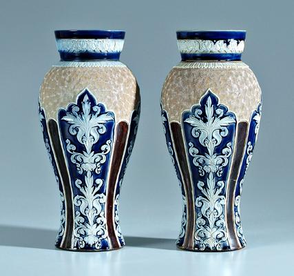 Pair Royal Doulton vases: glossy