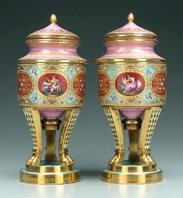 Pair Royal Vienna lidded urns: each