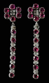 Pair Ruby and Diamond Earrings