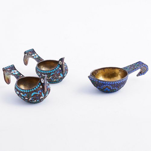 PAIR RUSSIAN SILVER AND ENAMEL