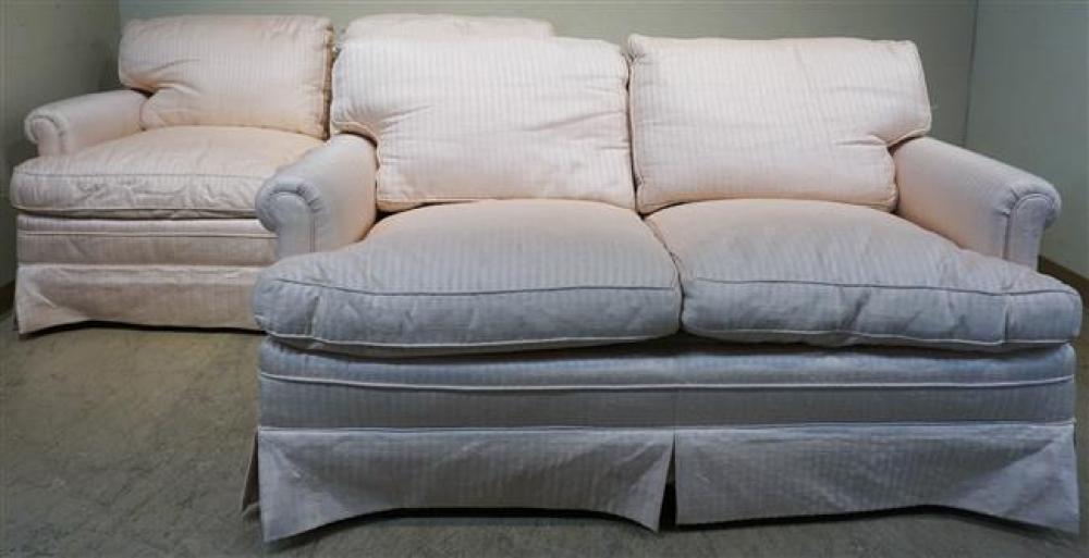 PAIR SALMON UPHOLSTERED