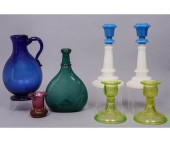 PAIR SANDWICH GLASS CANDLESTIC