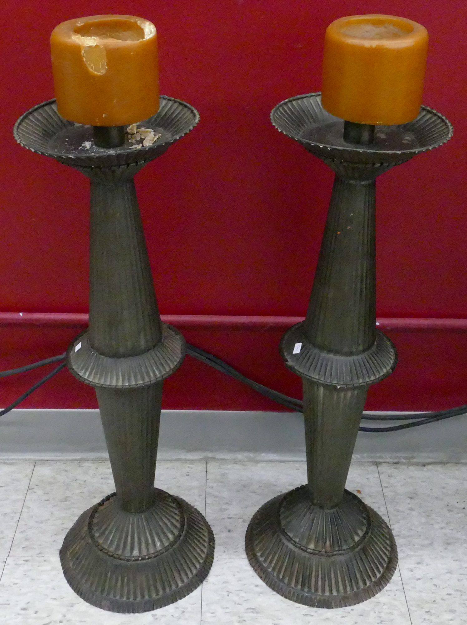Pair Scalloped Tin Floor Pricket