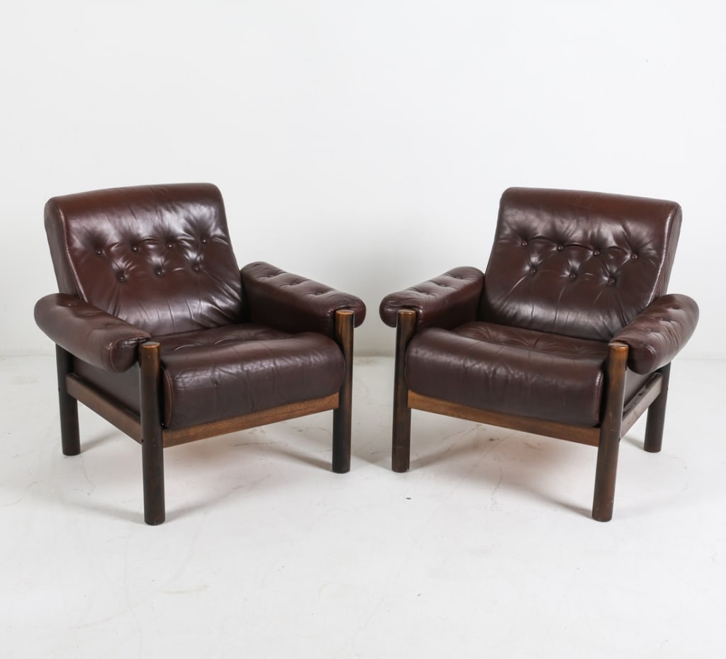 PAIR SCANDINAVIAN BEECH & LEATHER