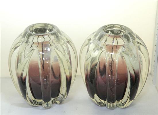 PAIR SCHNEIDER GLASS VASES. Blown