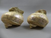 PAIR SCRIMSHAW CONCH SHELLS -