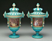 Pair S&egrave;vres urns: carto