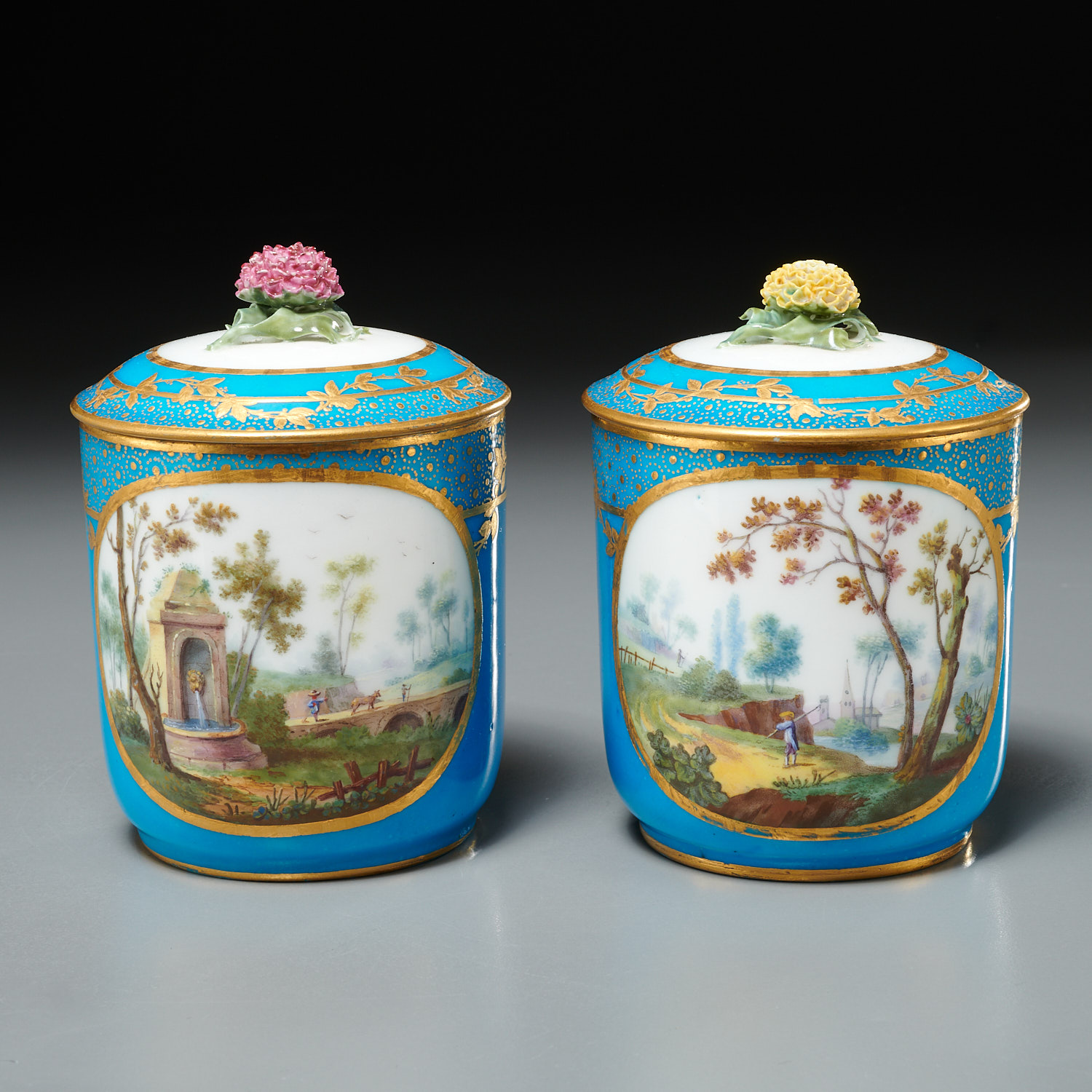 PAIR SEVRES BLEU CELESTE LIDDED