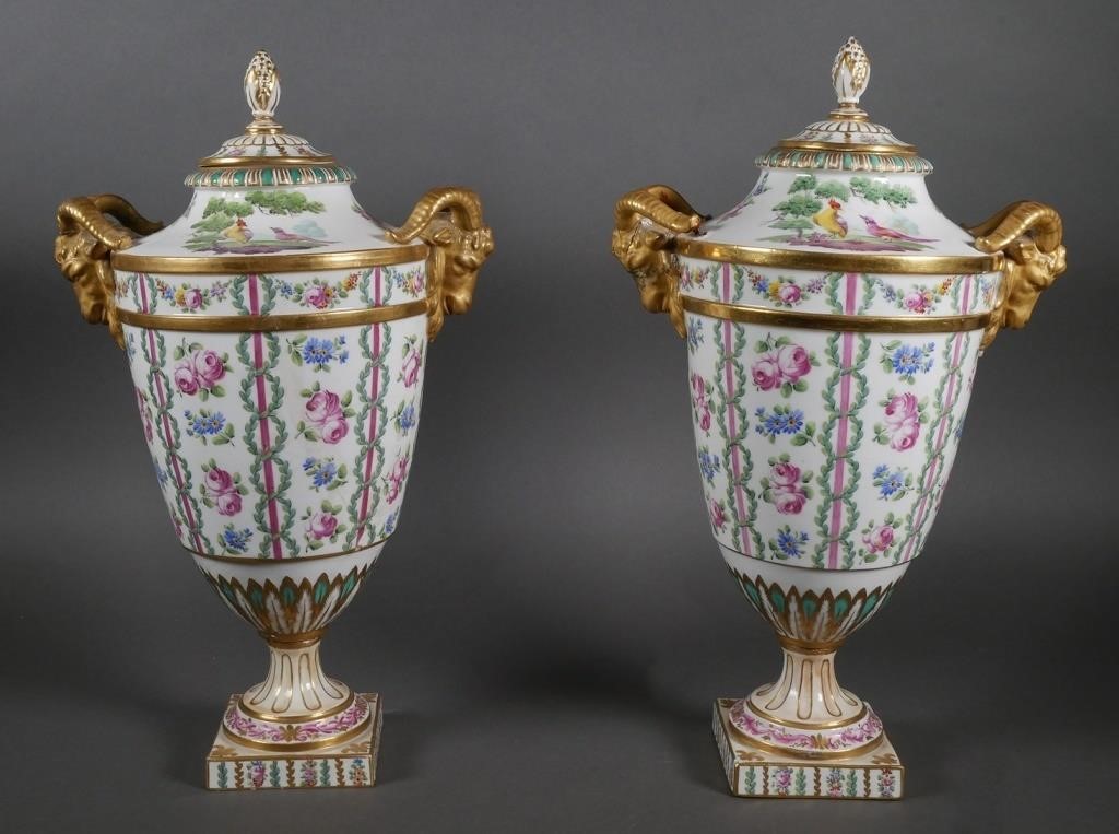 PAIR SEVRES PORCELAIN COVERED