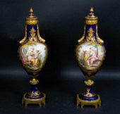 PAIR SEVRES PORCELAIN URNSPair