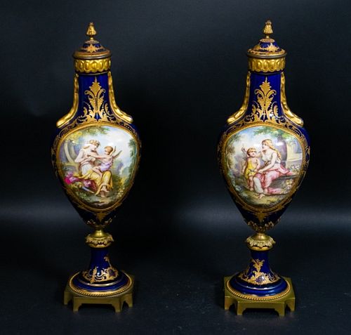 PAIR SEVRES PORCELAIN URNSPair of