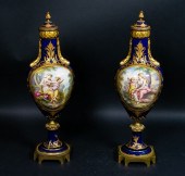 PAIR SEVRES PORCELAIN URNSPair