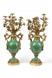 PAIR  SEVRES STYLE BRONZE & PO