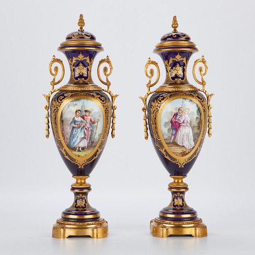 PAIR SEVRES STYLE COBALT BLUE