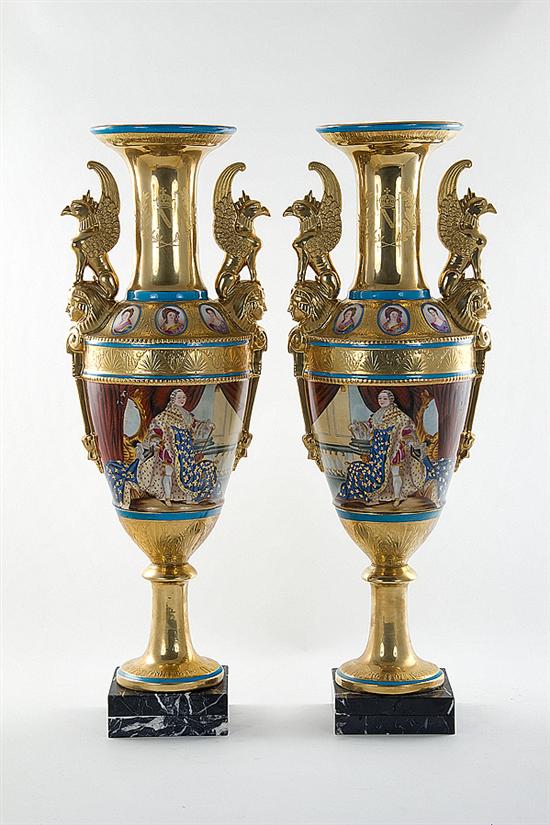 Pair Sevres style porcelain urns