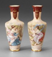 Pair Sevres style vases: hand-