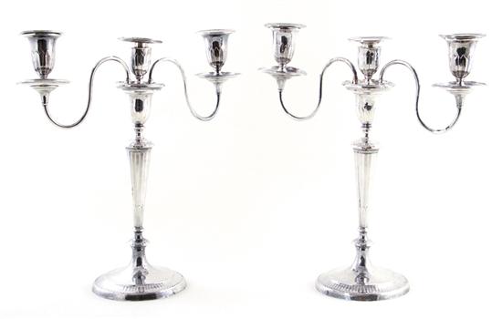 Pair Sheffield plate three-light